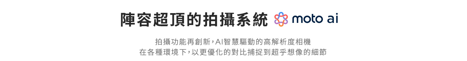 【陣容超頂的拍攝系統 moto AI】拍攝功能再創新,AI智慧驅動的高解析度相機,在各種環境下,以更優化的對比捕捉到超乎想像的細節