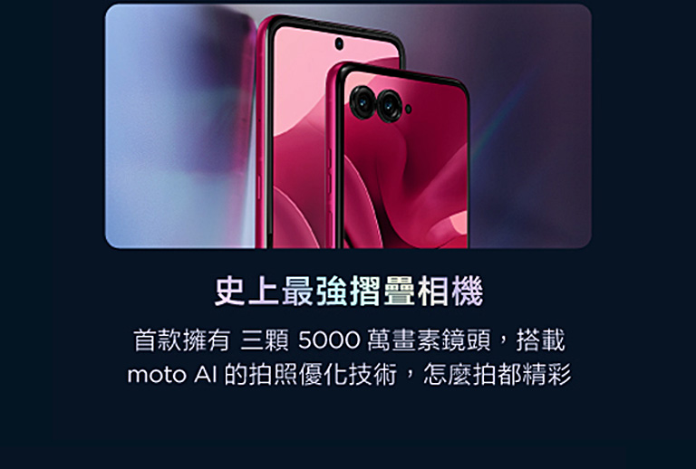 史上最強摺疊相機 首款擁有三顆5000萬畫素鏡頭,搭載moto AI的拍照優化技術,怎麼拍都精彩