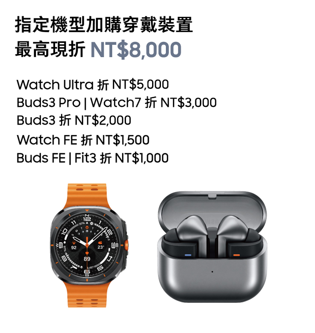 指定機型加購穿戴裝置最高現折NT$8,000