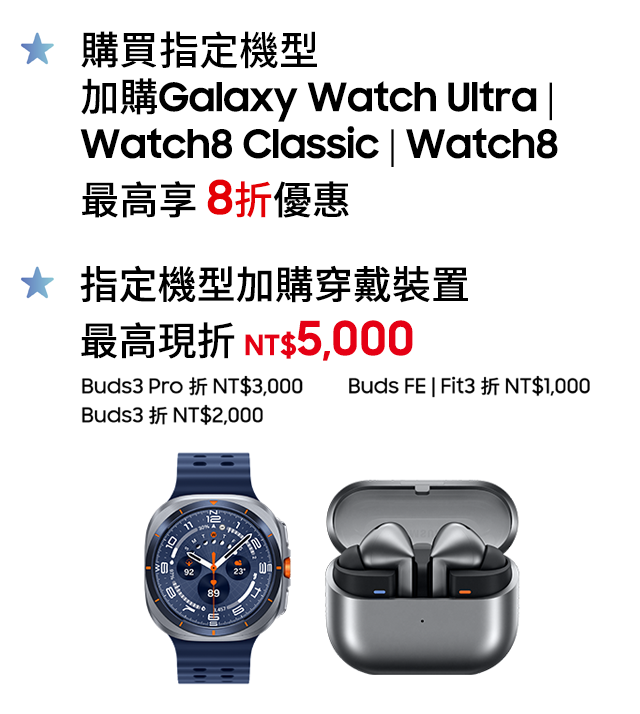 指定機型加購穿戴裝置最高現折NT$8,000
