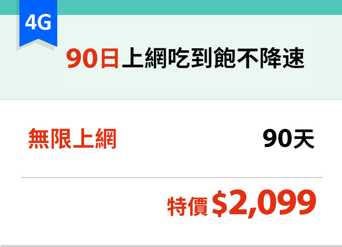 期間限定 90日上網吃到飽不降速